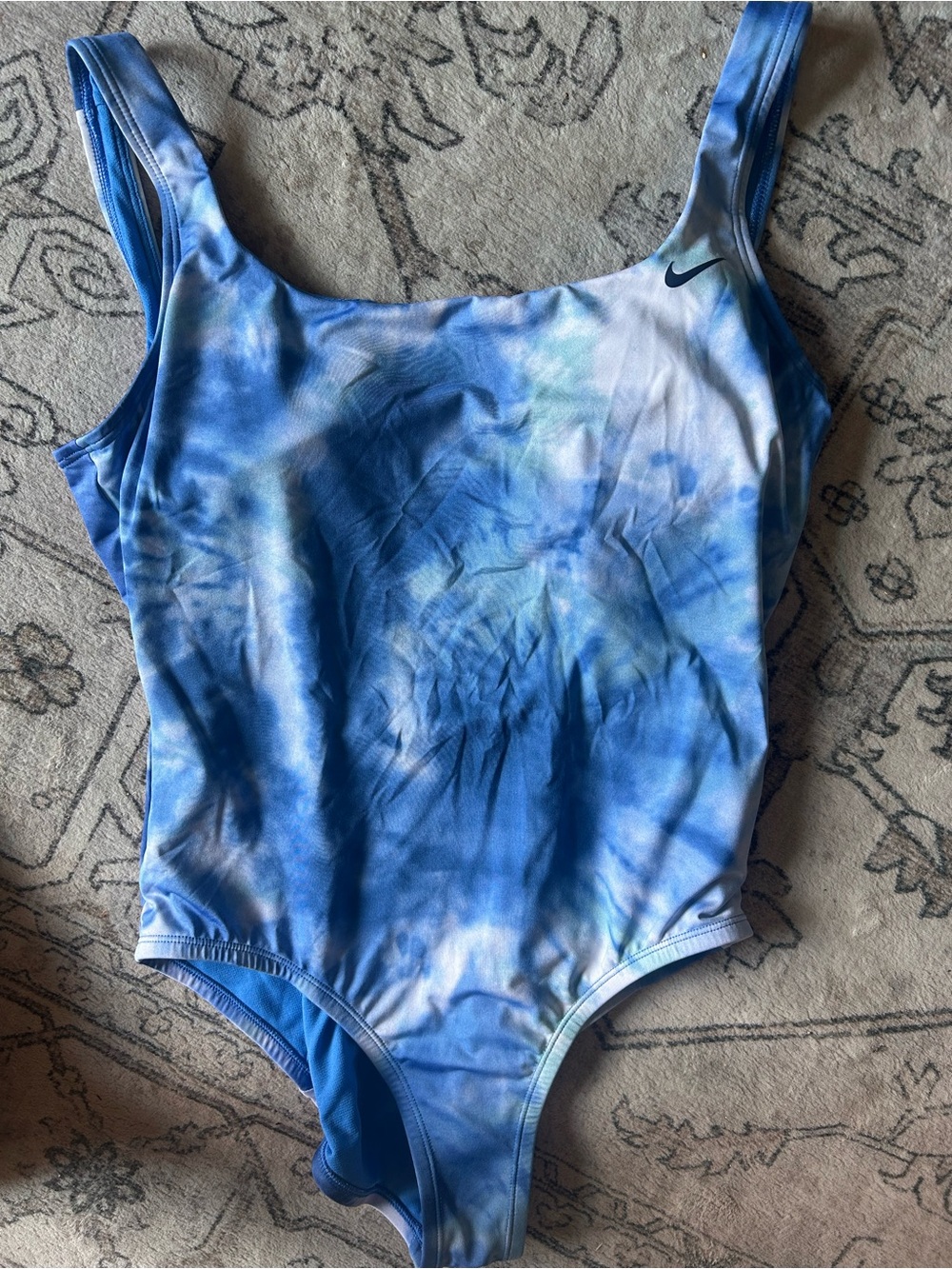 Nike Blue and White Tie-Dye One-Piece Swimsuit
